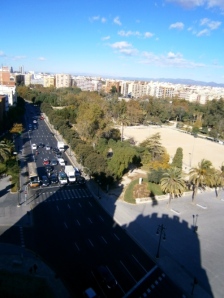 View from the top of las Torres de Serrano, Valencia, looking across Jardines Turia